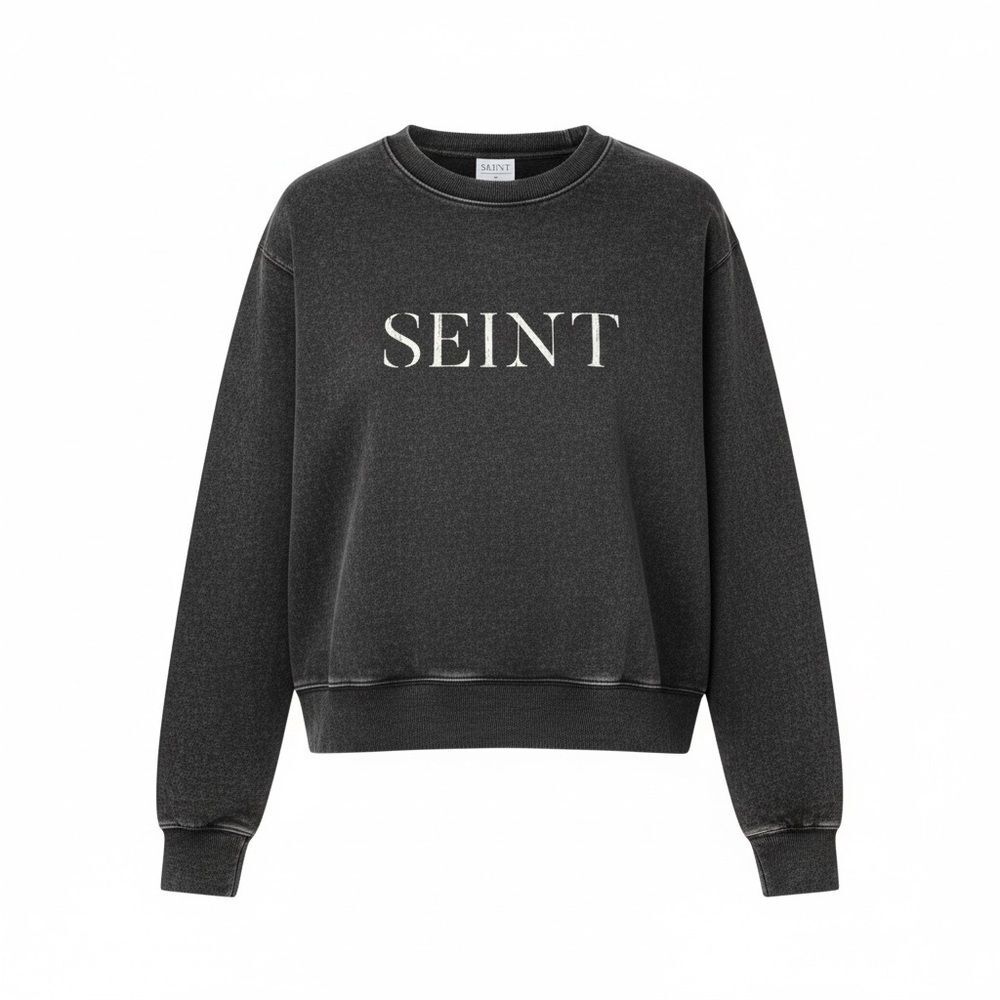 Seint Women's Cropped Oversized Black Crew Neck Sweater - Size Large